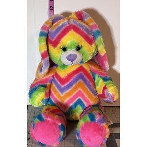 Build a Bear Chevron Zig Zag Rainbow Stripes Easter Bunny Rabbit 17" NEON Plush